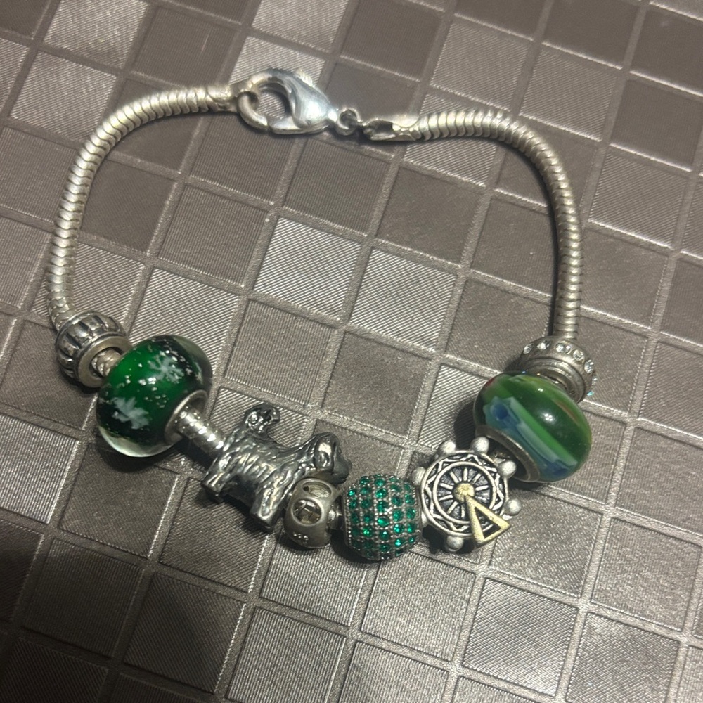 Silver and Green Charm Bracelet